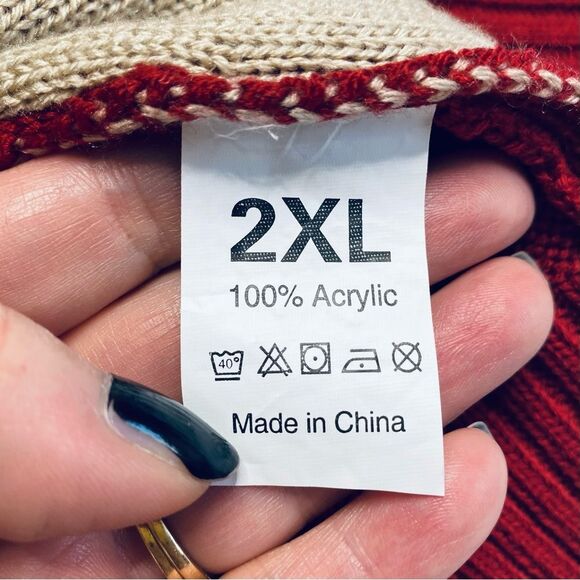 Christmas Sweater Nordic Reindeer Pom Poms Fuzzy Red Nose Thick Unisex Adult 2XL - Picture 7 of 16